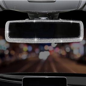 img 4 attached to 💎 Sparkling Crystal Diamond Rhinestone Car Rear View Mirror for Women - Silver