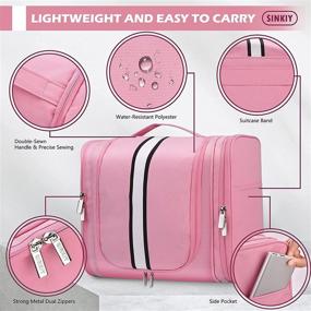 img 3 attached to 🧳 Water-Resistant Hanging Travel Toiletry Bag Organizer with Hook - SINKIY Large Cosmetic Makeup Bag for Shampoo, Full Sized Container, Toiletries (Pink-new)