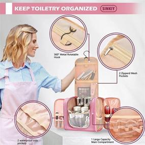 img 2 attached to 🧳 Water-Resistant Hanging Travel Toiletry Bag Organizer with Hook - SINKIY Large Cosmetic Makeup Bag for Shampoo, Full Sized Container, Toiletries (Pink-new)