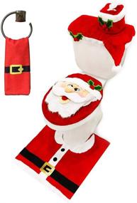 img 4 attached to 🎅 5-Piece Christmas Santa Theme Bathroom Decoration Set: Toilet Seat Cover, Rugs, Tank Cover, Toilet Paper Box Cover, and Santa Towel for Xmas Indoor Décor and Party Favors - JOYIN