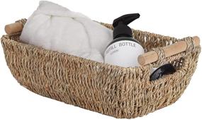 img 4 attached to 🧺 StorageWorks Small Wicker Baskets: Stylish Seagrass Storage with Wooden Handles, 12"L x 7.1"W x 4.5"H, 1-Pack