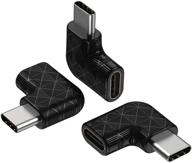 🔌 3 пак usb c переходников под прямым углом - 90 градусов usb c к usb type-c мужской к женскому переходнику. поддерживает usb-c 3.1 pd 100w быструю зарядку и передачу данных 480 мб/с - черный логотип