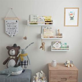 img 2 attached to Utah White Wall Mount Nursery Décor Kids Bookshelf Floating Shelves Set of 3 - Book and Photo Display in Varying Sizes