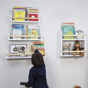 img 3 attached to Utah White Wall Mount Nursery Décor Kids Bookshelf Floating Shelves Set of 3 - Book and Photo Display in Varying Sizes