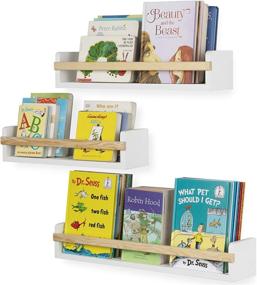 img 4 attached to Utah White Wall Mount Nursery Décor Kids Bookshelf Floating Shelves Set of 3 - Book and Photo Display in Varying Sizes