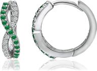 💎 15mm diameter sterling silver infinity twist braid huggie hoop earrings for women girls, featuring created or simulated gemstone & white cz logo