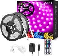 🌈 32.8ft rgb led light strips with 44 key remote and 12v power supply - ideal for bedroom, tv backlight, kitchen, bar - color changing tape light for enhanced ambiance логотип