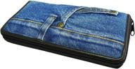 bijoux de ja women blue denim money zip around wallet: the ultimate wristlet purse clutch logo