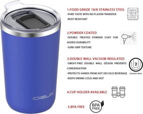 img 3 attached to 🥤 IDEUS Insulated Coffee Mug with Spill Proof Lid, 20oz Capacity, Peacock Blue Color - Best Stainless Steel Vacuum Insulated Double Wall Travel Coffee Cup