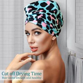 img 1 attached to 👑 Ultimate Microfiber Hair Towel: 3-Pack Hair Drying Towels for Frizz-Free Curls – Leopard Hair Turban Wrap for Wet Hair