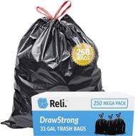 🗑️ reli 30 gallon trash bags - drawstring, 250 count bulk, black, heavy duty 30-32 gallon garbage bags - large 30 gal size, multipurpose logo
