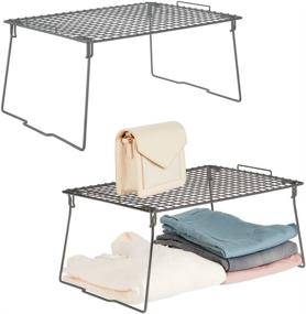 img 4 attached to 🗄️ mDesign Graphite Gray Stackable Metal Storage Shelf - 2 Pack, 2-Tier Raised Organizer for Bedrooms, Bathrooms, Entryways, Hallways - Closet, Cabinet, Countertop Solution - 17" x 12" x 8