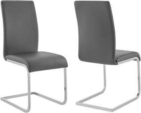 img 4 attached to Armen Living Amanda Dining Chair Set of 2 - Grey Faux Leather with Chrome Finish | Height: Kitchen & Dining