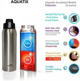 img 3 attached to 🚰 Aquatix 32oz FlipTop Insulated Sport Bottle - Pure Stainless Steel