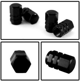 img 3 attached to 🚗 Enhance Your Ride with iJDMTOY (4) Hexagon-Shape Black Aluminum Tire Valve Caps