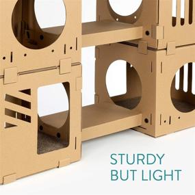 img 2 attached to 🏠 Navaris Modular Cardboard Cat House: DIY Corrugated Cardboard Play Tower Condo for Small Cats, Kittens, Rabbits - 4 Cubes with 2 Bridges