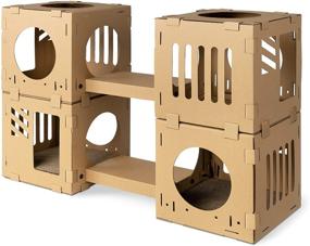 img 4 attached to 🏠 Navaris Modular Cardboard Cat House: DIY Corrugated Cardboard Play Tower Condo for Small Cats, Kittens, Rabbits - 4 Cubes with 2 Bridges