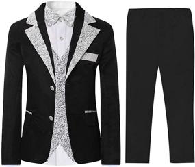 img 4 attached to 💼 Boys' Performance Suits & Sport Coats: Patterned Blazer with Bowtie - Pieces Clothing