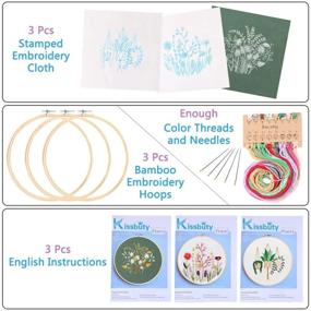 img 3 attached to Embroidery Starter Kit: 3 Pack Full Range Stamped Pattern Set with Fabric, Hoops, Color Threads, and Tools for Floral Plants Design