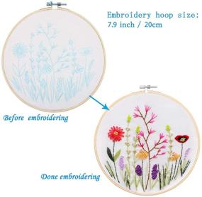 img 2 attached to Embroidery Starter Kit: 3 Pack Full Range Stamped Pattern Set with Fabric, Hoops, Color Threads, and Tools for Floral Plants Design