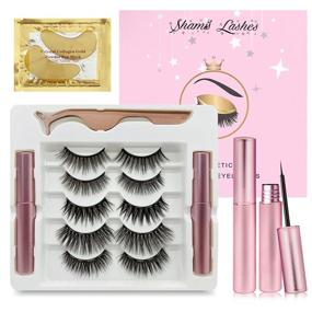 img 4 attached to 👁️ Магнитные ресницы Shami's Lashes с комплектом для нанесения подводки: многоразовый и улучшенный набор ложных ресниц, 5 пар + пинцет для ресниц - идеально подходит для повседневного и вечернего образа, 13 предметов