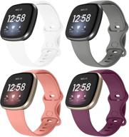 🌸 ремешки recoppa 4 pack для fitbit sense/versa 3 - премиум силиконовые спортивные браслеты для женщин и мужчин - белый, серый, розовый, фуксия, размер s. логотип