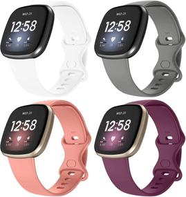 img 4 attached to 🌸 Ремешки Recoppa 4 Pack для Fitbit Sense/Versa 3 - Премиум силиконовые спортивные браслеты для женщин и мужчин - белый, серый, розовый, фуксия, размер S.