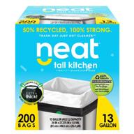 neat tall kitchen 13 gallon drawstring trash bags - mega 200 count, triple ply fortified, eco-friendly 50% recycled material, with neutralize+ odor technology, reversible black and white garbage bags logo