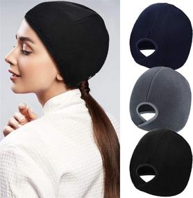 img 2 attached to 🧣 Stay Cozy and Stylish with our 3-Piece Women's Ponytail Hat: Winter Warm Ski Hat, Outdoor Fleece Skull Cap