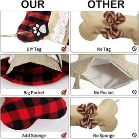 img 1 attached to 🧦 Big Size Hand-Knitted DELUX Buffalo Plaid Christmas Stocking for Dogs, Pets - Red-Beige Holiday Season Decoration and Family Holiday Decor 1 Pack