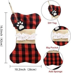 img 2 attached to 🧦 Big Size Hand-Knitted DELUX Buffalo Plaid Christmas Stocking for Dogs, Pets - Red-Beige Holiday Season Decoration and Family Holiday Decor 1 Pack