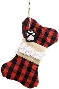 img 3 attached to 🧦 Big Size Hand-Knitted DELUX Buffalo Plaid Christmas Stocking for Dogs, Pets - Red-Beige Holiday Season Decoration and Family Holiday Decor 1 Pack