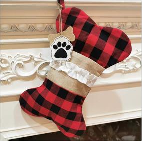 img 4 attached to 🧦 Big Size Hand-Knitted DELUX Buffalo Plaid Christmas Stocking for Dogs, Pets - Red-Beige Holiday Season Decoration and Family Holiday Decor 1 Pack