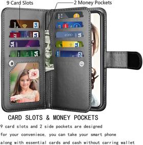 img 3 attached to Njjex Wallet Case for iPhone Xs Max - PU Leather, 9 Card Slots, ID Credit Folio Flip, Detachable Kickstand, Magnetic Phone Cover & Lanyard - Compatible with iPhone Xs Max 6.5'' 2018 - Black