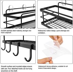 img 3 attached to 🛁 Innovative KINCMAX Shower Caddy: Space-Saving Bath Shelf with Hooks, Adhesive Basket Storage Organizer in Black