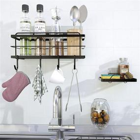 img 1 attached to 🛁 Innovative KINCMAX Shower Caddy: Space-Saving Bath Shelf with Hooks, Adhesive Basket Storage Organizer in Black