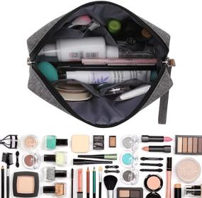 img 3 attached to 💄 Grey Makeup Pouch Cosmetic Bag for Traveling Women: Stylish Toiletry To-Go Bag