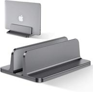 📚 adjustable aluminum vertical laptop stand - space-saving holder for macbook pro/air, ipad, samsung, huawei, surface, dell, hp, lenovo & more (gray) логотип