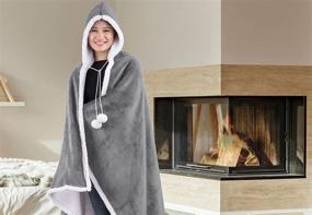 img 3 attached to 🔥 Safdie & Co. Premium Wearable Hooded Adult Women and Men Throw Blanket, Silver - Super Soft, Lightweight, Microplush, Cozy and Functional, 71"x51", 52 in x 72