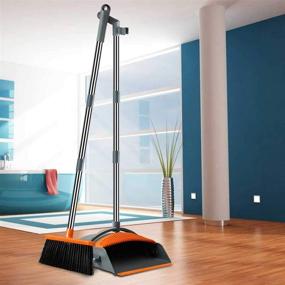 img 2 attached to 🐾 Chouqing Self-Cleaning Dust Pan and Broom Set – Perfect for Pet Owners, Super Long Handle Upright Stand Up Design (Gray & Orange)