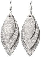🌿 leaf shaped dangle earrings - lightweight triple layer teardrops, petal leather with leopard pattern logo