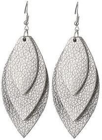 img 1 attached to 🌿 Leaf Shaped Dangle Earrings - Lightweight Triple Layer Teardrops, Petal Leather with Leopard Pattern