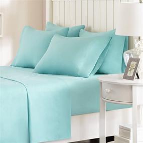 img 4 attached to Comfort Spaces Microfiber Bedding Set - Deep 14-inch Pocket, All-Around 🛏️ Elastic, Wrinkle-Resistant, Year-Round Cozy Sheets, Matching Pillow Cases - Full Size, Aqua (CS20-0117)