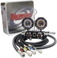 💨 cps vortech mv4h4p5ez4 valve manifold: r-134a, 22, 404a, 410a, 3 1/8" gauges, premium black bv hose set & 3/8" vac hose logo