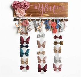 img 4 attached to 👶 Farmhouse Wood Wall Hanging Headband and Hair Bow Holder for Girls - Mokof Organizer for Baby Girl Nursery Decor (1 Rod, Brown)