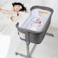 👶 koolababy 3-in-1 baby bassinet, bedside sleeper, playpen: easy folding portable crib in grey logo