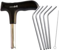 cocodrill coconut opener tool + 5 reusable straws - combo pack: stainless steel drinking set, 1 metal straw + cleaner - eco friendly, safe, non-toxic logo