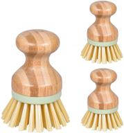 🧼 set of 3 round bamboo dish brushes, compact palm scrub brush with natural bamboo handle and stiff bristles, perfect for kitchenware and household cleaning logo