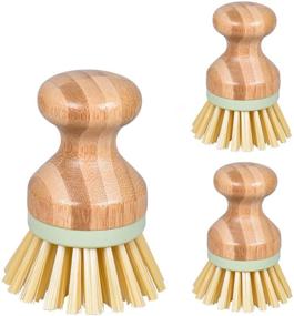 img 4 attached to 🧼 Set of 3 Round Bamboo Dish Brushes, Compact Palm Scrub Brush with Natural Bamboo Handle and Stiff Bristles, Perfect for Kitchenware and Household Cleaning