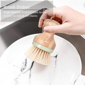 img 3 attached to 🧼 Set of 3 Round Bamboo Dish Brushes, Compact Palm Scrub Brush with Natural Bamboo Handle and Stiff Bristles, Perfect for Kitchenware and Household Cleaning